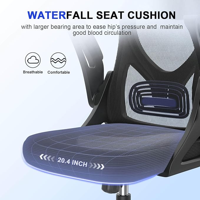 Ergonomic High-Back Office Chair with Adjustable Headrest & Lumbar Support – Padded Seat, Flip-Up Armrests, Comfortable Desk Chair