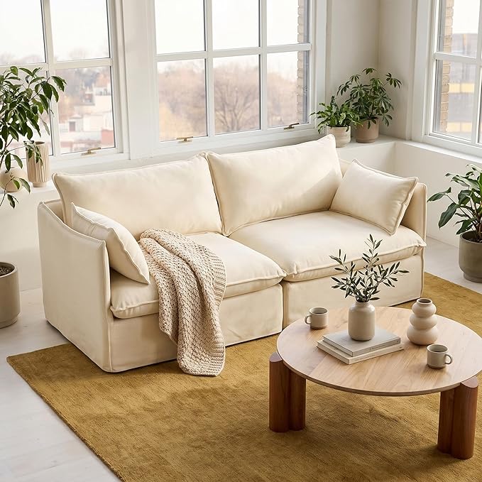 Oversized Modular Cloud Sofa with Deep Memory Foam Seating & Removable Washable Covers – Oat Chenille