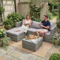 4-Seater Outdoor Rattan Corner Sofa Set – All-Weather Patio Lounge Furniture with Glass Coffee Table, Grey Wicker Weave & Cushions