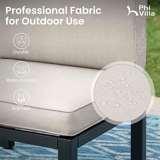 6-Seater U-Shaped Metal Garden Sofa Set – Outdoor Patio Sectional Conversation Furniture with Thick Cushions, 6-Piece Beige Lounge Set