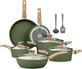 12-Piece Granite Non-Stick Cookware Set – Induction Compatible Pots and Pans Collection with Frying Pans, Saucepans & Green Finish