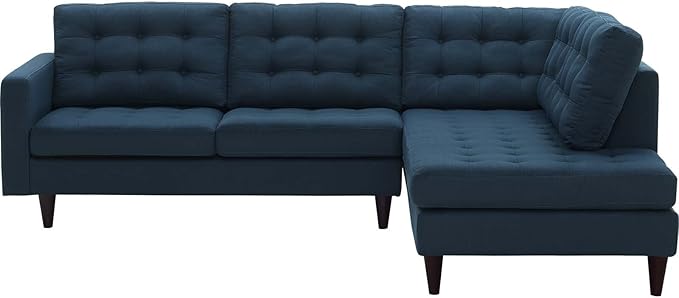 Empress Mid-Century Modern Right-Facing Sectional Sofa – Upholstered Fabric Couch in Azure Blue