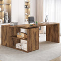 Reversible L-Shaped Home Office Desk with Drawers & Storage Cabinet – Executive Computer Workstation with Shelves for Study, Writing & Remote Work, Rustic Brown  Product Description