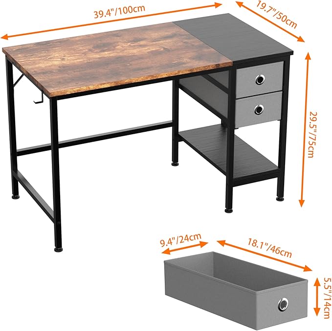 Modern Computer Desk with Drawer, Storage Shelves & Headphone Hook – Home Office Writing Desk and Laptop Workstation for Students and Professionals