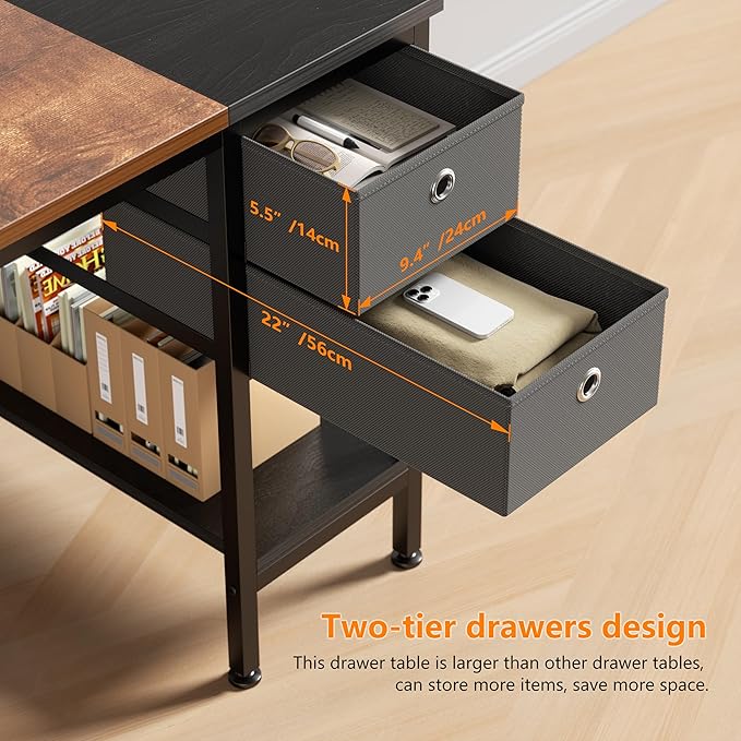 Modern Computer Desk with Drawer, Storage Shelves & Headphone Hook – Home Office Writing Desk and Laptop Workstation for Students and Professionals