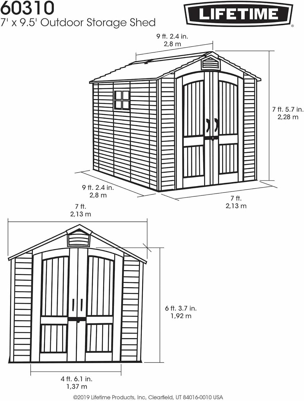 7 x 9.5 ft Outdoor Garden Storage Shed – High-Density Polyethylene Construction with Steel-Reinforced Apex Roof, Tan Finish