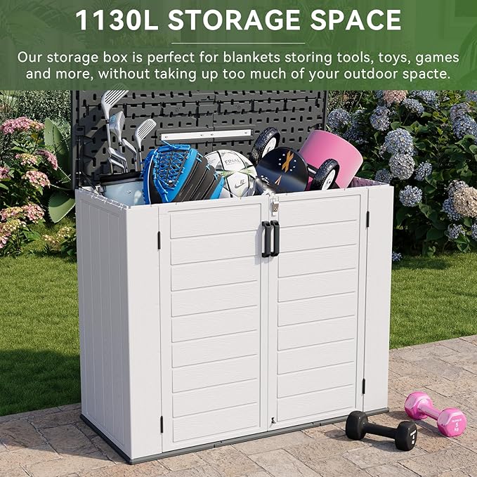 1150L Waterproof Outdoor Storage Box with Lid – Portable Resin Garden Storage Cabinet for Bins, Generators, Tools & Yard Equipment, 4.7 x 2.2 ft, White