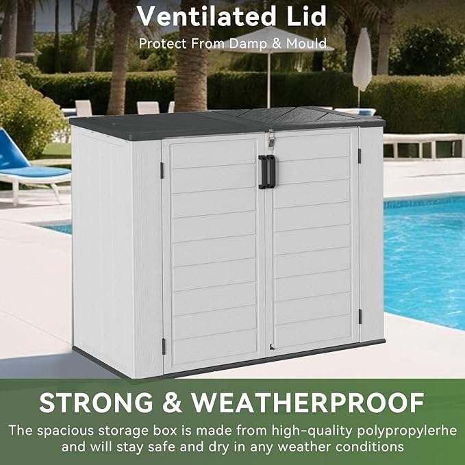 1150L Waterproof Outdoor Storage Box with Lid – Portable Resin Garden Storage Cabinet for Bins, Generators, Tools & Yard Equipment, 4.7 x 2.2 ft, White
