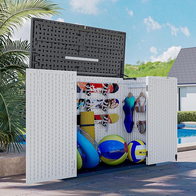 1150L Waterproof Outdoor Storage Box with Lid – Portable Resin Garden Storage Cabinet for Bins, Generators, Tools & Yard Equipment, 4.7 x 2.2 ft, White
