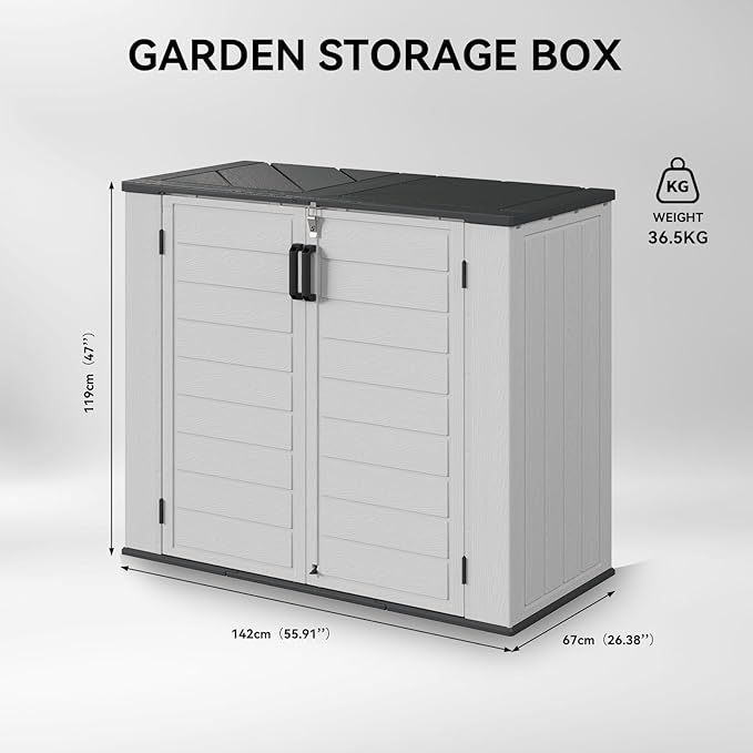 1150L Waterproof Outdoor Storage Box with Lid – Portable Resin Garden Storage Cabinet for Bins, Generators, Tools & Yard Equipment, 4.7 x 2.2 ft, White