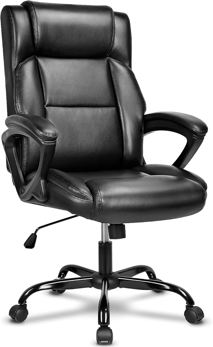 High-Back Executive Office Chair – Ergonomic PU Leather Desk Chair with Padded Cushion, Height Adjustable, Soft Armrests & Heavy-Duty Support, Black