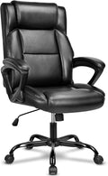High-Back Executive Office Chair – Ergonomic PU Leather Desk Chair with Padded Cushion, Height Adjustable, Soft Armrests & Heavy-Duty Support, Black